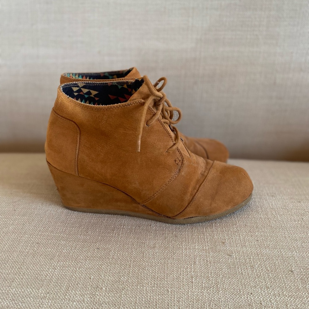 Women's Tan Suede Wedge Ankle Boots - Lace-Up Style